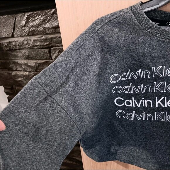 Calvin Klein Sz S Crop Sweatshirt Crewneck Gray Long Sleeve Performance Logo - Picture 3 of 5